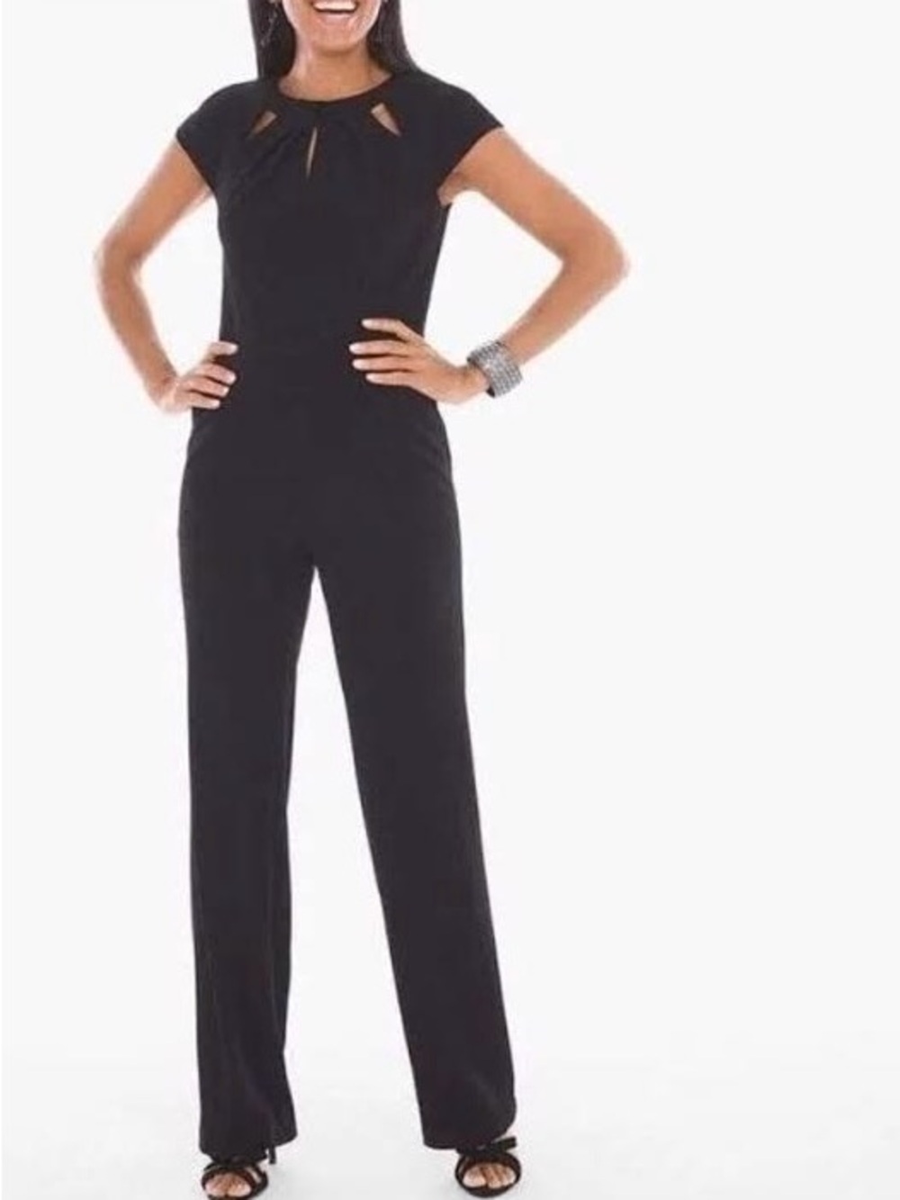 Chico's Black Cutout Jumpsuit SZ 2 (12)